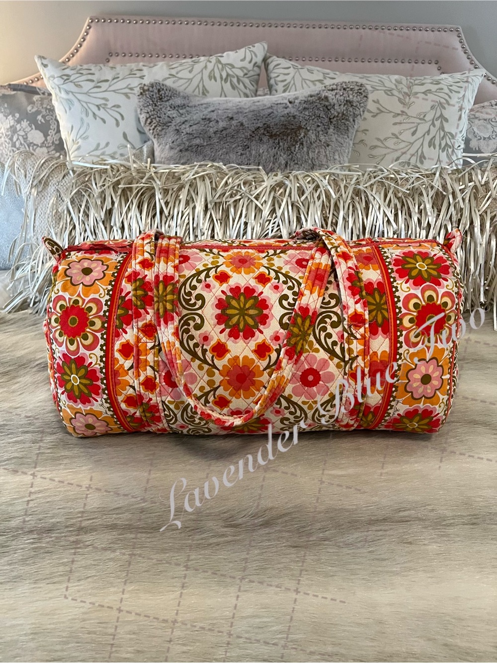 VERA BRADLEY Forloken 2011 M Duffle Bag Carryon Y2K Pink Orange Green Travel - Picture 7 of 12